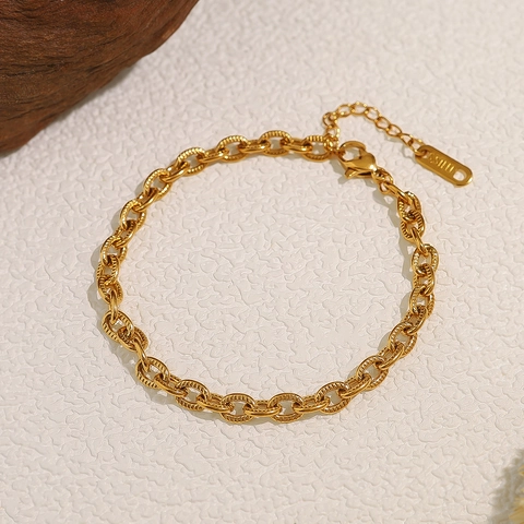 Bracciale a Catena in Acciaio Inossidabile per Donna Placcato Oro 18K Bracciale a Maglie Ovali Spesse Gioielli di Moda Regalo