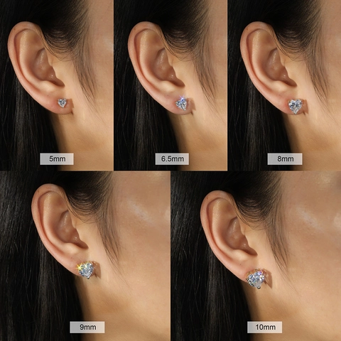 S925 Sterlingsilber Herz Ohrstecker Für Damen Funkelnde Strass Drei-Zinken Solitär Zierlicher Schmuck Geschenk