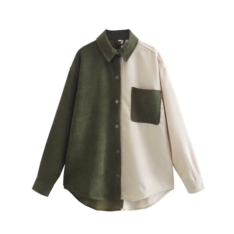 Blusa De Pana Para Mujer Bloque De Color Manga Larga Botones Bolsillo Informal Vintage Top