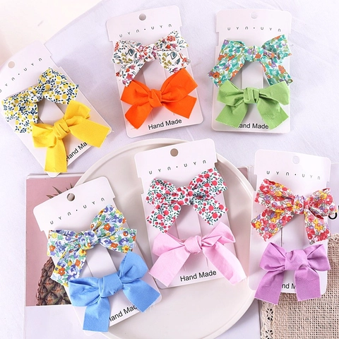 Bow Hair Clips Fabric Floral Solid Pattern Korean Style Sweet Cute Barrettes Headwear For Women Girls Children Handmade