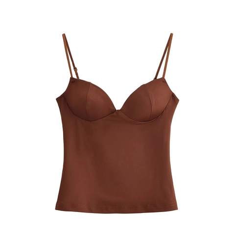 Women Spaghetti Strap Bustier Cami Top Polyester Slim Fit Solid Color V Neck Streetwear Casual Elegant