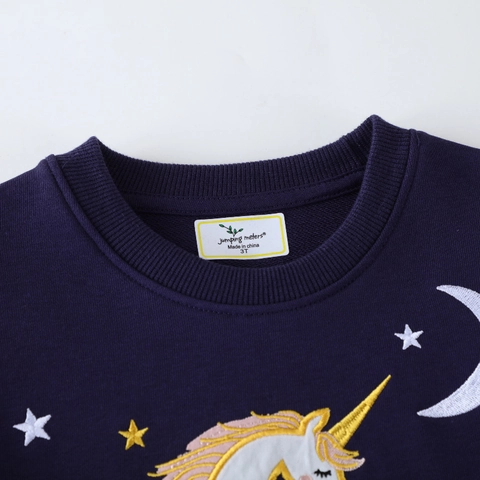 Sweatshirt À Manches Longues En Coton Pour Filles Pull Broderie Licorne Dessin Animé Col Rond Haut Décontracté Enfants
