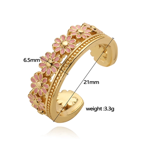 Gänseblümchen Ohrringe Und Verstellbarer Ring Schmuck Damen Mädchen Süß Emaille Kupfer Blume Goldton