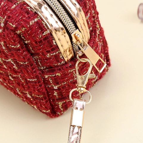 Kosmetiktasche Tweed Karomuster Makeup Beutel Große Kapazität Handheld Reise Kulturbeutel Für Damen Eleganter Französischer Stil