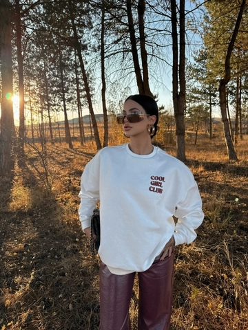 Women Sweatshirt 100% Cotton Oversized Letter Print Cool Girl Club Long Sleeve Retro Streetwear Pullover Top