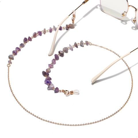 Handmade Amethyst Natural Stone Glasses Chain Metal Alloy Multi-functional Anti-slip Eyewear Holder Neck Strap For Women