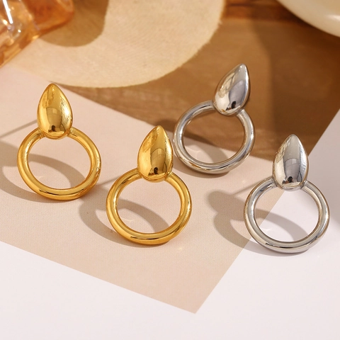 Pendientes De Botón Con Aro De Gota De Agua Acero Inoxidable Chapado En Oro 18K Chic Joyería Mujeres