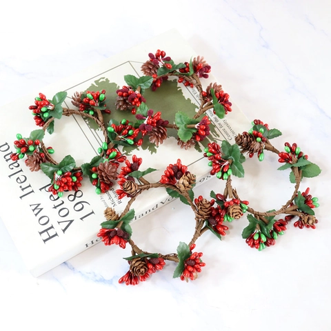 Couronne De Bougie Noël Baie Artificielle Pomme De Pin Feuille De Satin Décoration De Table Festive Ornement Maison