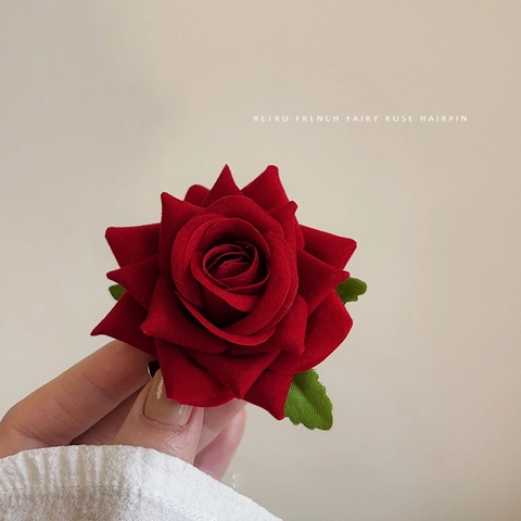 Molletta Per Capelli Spilla Fiore Di Rosa Fata Retrò Francese Doppio Uso Tessuto Velluto Fatto A Mano Accessori Sposa