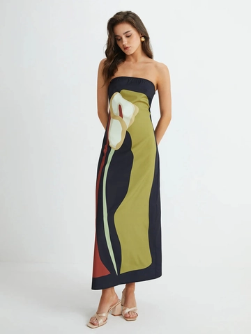 Elegante Strapless Maxi Jurk Voor Dames Sexy Rugloos Abstracte Bloemenprint Enkellang Polyester Zomer