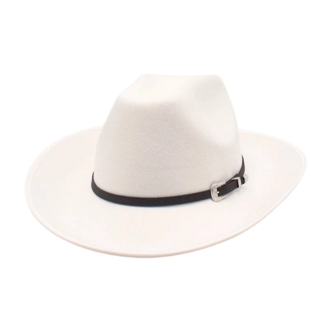 Retro Western Cowboy Hat Wide Brim Fedora Jazz Hat With Leather Belt Buckle Sun Protection Solid Color For Women Men