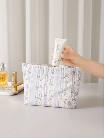 Trousse De Maquillage En Toile Florale Pochette Cosmétique De Voyage Portable Imprimé Jacquard Noeud Violet Organisateur Pour Femmes