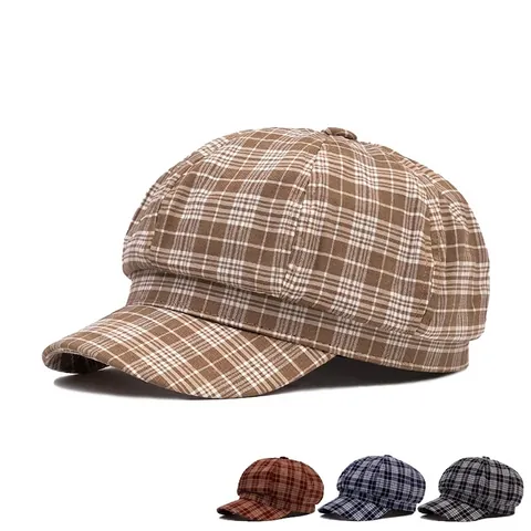 Cappello Newsboy A Quadri Da Donna In Cotone Stile Britannico Vintage Cappello Ottagonale Regolabile Berretto Casual