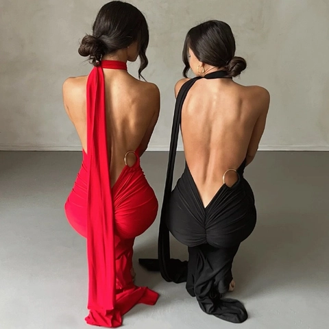 Elegant One Shoulder Backless Maxi Evening Dress Sexy Ruched Bodycon Gown For Women Party Banquet Prom Floor Length