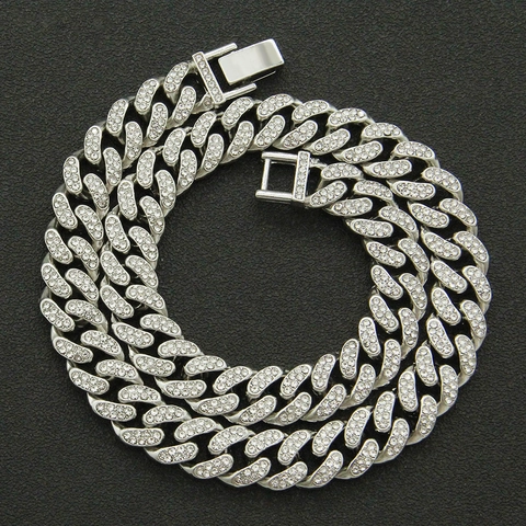 Catena Miami Cuban Link Iced Out Lega Strass Hip Hop Uomini Gioielli Streetwear