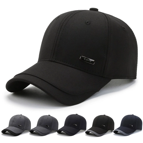 Cappello Da Baseball Da Uomo Regolabile Cotone Poliestere Parasole Visiera Curva Cappello Casual Con Targa In Metallo
