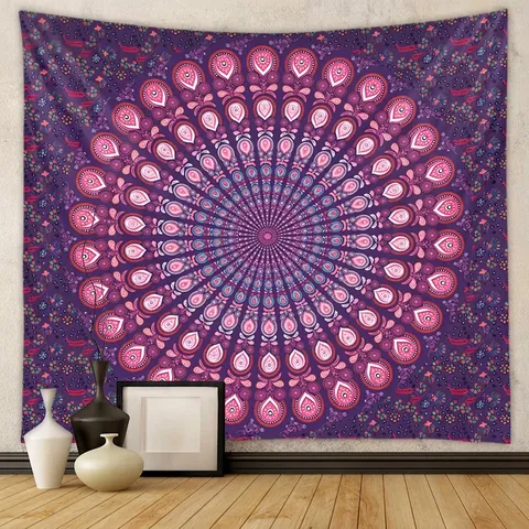 Mandala Tapestry Wall Hanging Bohemian Style Purple Polyester Fabric Decorative Art For Bedroom Living Room Backdrop