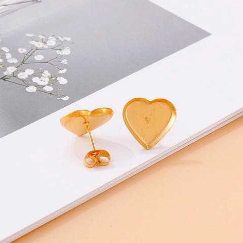 Basi Per Orecchini Cuore Acciaio Inossidabile DIY Perni Vassoio Vuoto Cabochon Castone Base Creazione Gioielli