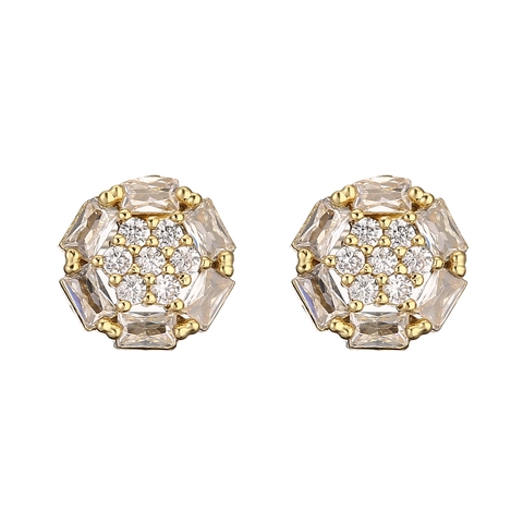 Minimalist Geometric Stud Earrings For Women Copper Gold Plated Heart Triangle Oval Round Cubic Zirconia Tiny Sparkly