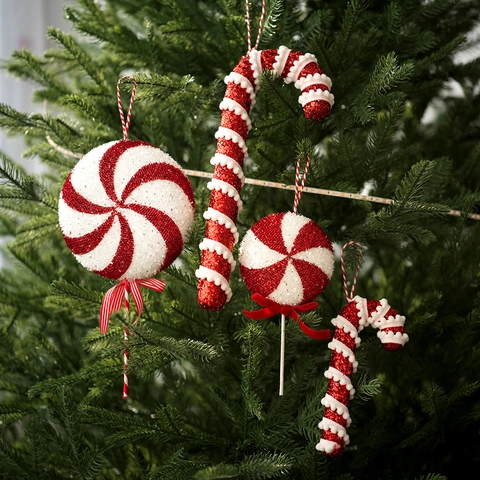 Weihnachtsbaum Hängende Ornamente Rot Weiß Glitzer Schaumstoff Lutscher Zuckerstange Formen Feiertags Party Deko