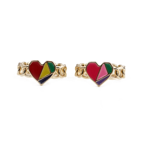 Anello Aperto Cuore Smalto Rame Placcato Oro Geometrico Colorato Goccia Olio Catena Design Regolabile Gioielli Retro