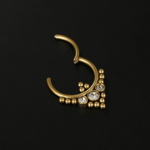 316L Stainless Steel Nose Ring Hoop Zircon Inlaid Round Ball Tribal Segment Clicker Septum Piercing Jewelry Unisex