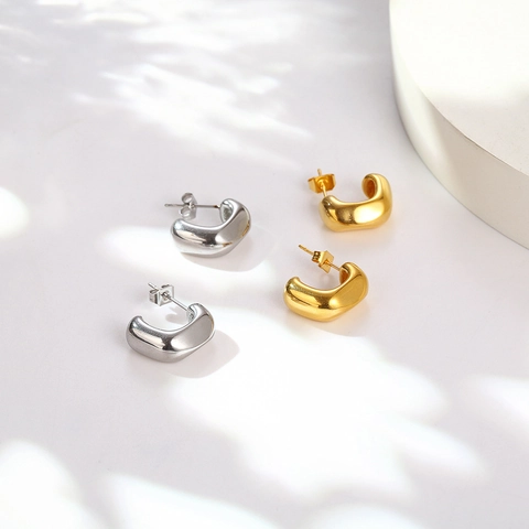 Orecchini a Bottone a Forma di C Geometrici in Acciaio Inossidabile di Design di Nicchia Europea Per Donna Orecchini Testurizzati a Conchiglia Irregolari Retro