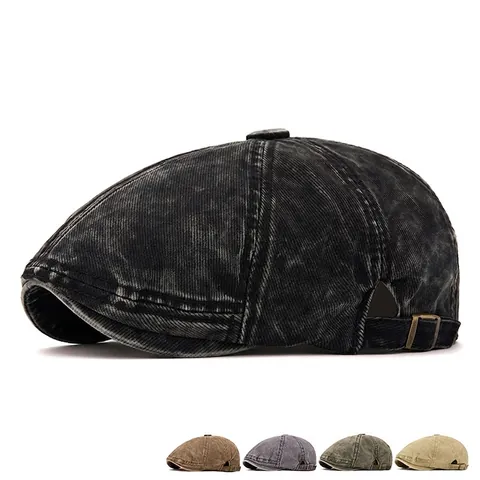 Vintage Gewaschene Baumwolle Schiebermütze Newsboy Baskenmütze Verstellbare Metallschnalle Lässiger Britischer Stil Retro