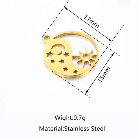 Colgante Celestial Acero Inoxidable 304 Sol Luna Estrellas Tai Chi Yin Yang Hueco Redondo Para Fabricación De Joyas