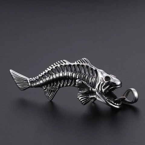 Gothic Fish Bone Shark Skeleton Pendant 316L Stainless Steel Punk Vintage Style Men Jewelry Accessory