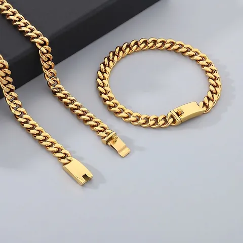 Cuban Link Necklace And Bracelet 304 Stainless Steel Durable Color Retention Hip Hop Fashion Jewelry For Men Women