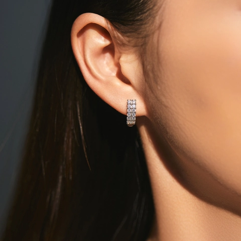 Pendientes de Aro en Forma de U de Plata de Ley 925 para Mujer Lujo Doble Fila Pave Circonita Joyería de Moda Occidental