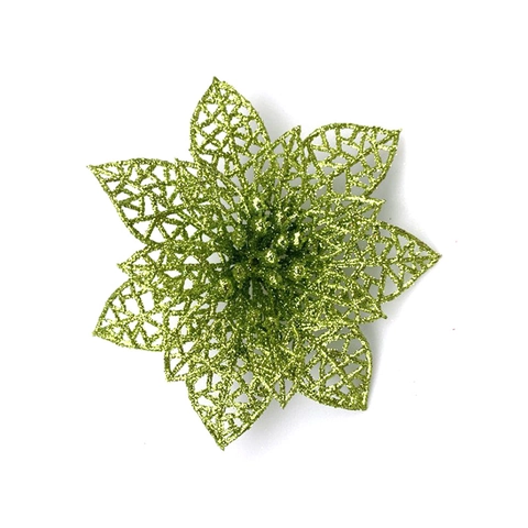 Artificial Christmas Flower Glitter Hollow Poinsettia Tree Hanging Ornament Plastic DIY Craft Holiday Wedding Party Decor