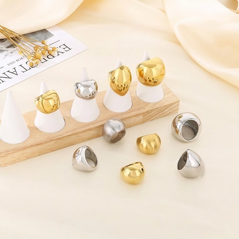Chunky Dome Ring 316L Stainless Steel High Polished Geometric Statement Oversized Minimalist Jewelry For Women