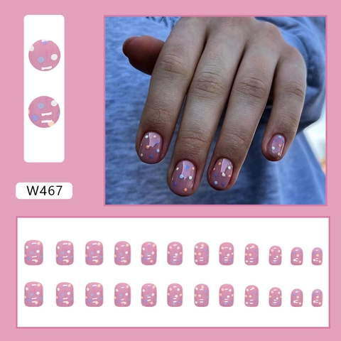Glossy Press On Nails Purple Pink With Multi Color Polka Dots Abstract Lines Full Cover Artificial Fake Fingernails Women