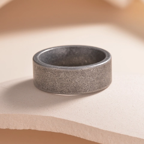 Vintage Industrial Band Ring Stainless Steel Distressed Antique Silver Matte Texture For Men Retro Style