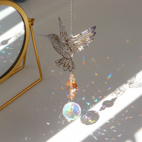 Stainless Steel Crystal Suncatcher Hanging Ornament Owl Hummingbird Fairy Butterfly Tree Of Life Rainbow Maker Window