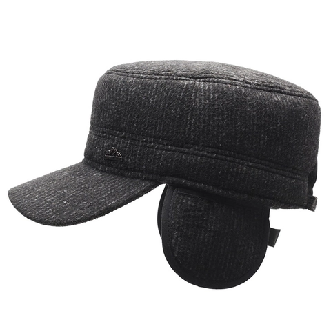 Gorra Cadet Para Hombre Lana Tweed Sombrero Plano De Invierno Con Orejeras Cálido Cortavientos Ajustable