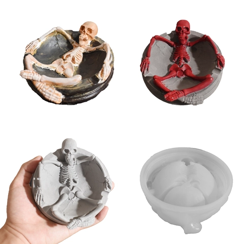 Halloween Skeleton Ashtray Silicone Mold DIY Resin Casting Gothic Craft Tray Desktop Storage Box Ornament