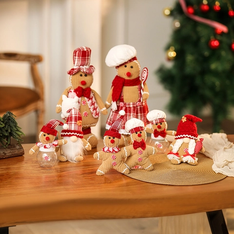 Telescopic Gingerbread Man Gnome Christmas Plush Ornaments Fabric Corduroy Standing Hanging Holiday Home Decor Candy Storage