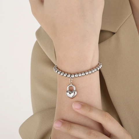 Edelstahl Herz Anhänger Armband 18K Vergoldet Poliert Perlenkette Verstellbarer Minimalistischer Schmuck Für Damen