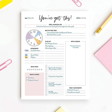 Daily Planner Memo Pad Paper Tear Off Schedule To Do List Time Management Meal Water Tracking Notebook