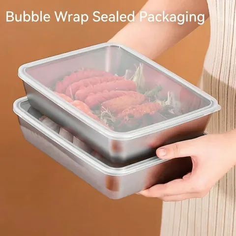 Stainless Steel Food Storage Containers With Clear Lids Airtight Stackable Refrigerator Organizer Bento Box Prep Tray