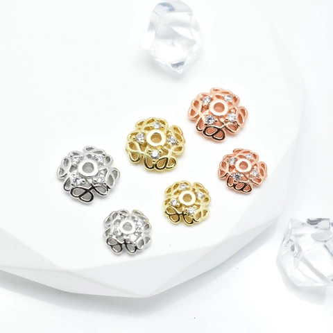 Copper Flower Bead Caps Micro Paved Zirconia Spacer Beads Hollow Design For DIY Jewelry Making Accessories