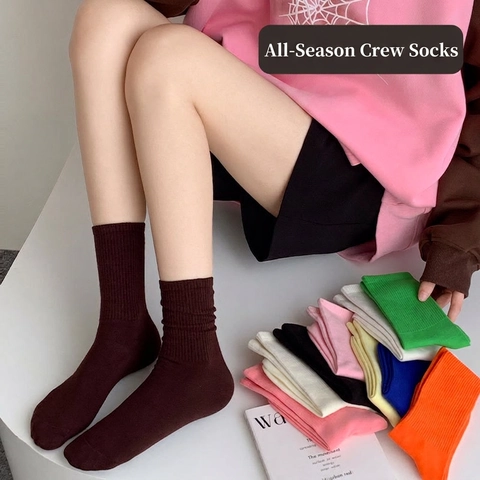 Damen Crew Socken Gekämmte Baumwolle Gerippt Einfarbig Atmungsaktiv Schweißabsorbierend Nahtlose Zehen Minimalistisch Lässig Mode