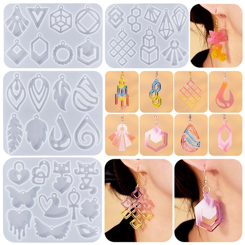 Earring Pendant Silicone Mold DIY Resin Casting Jewelry Making Tool Vintage Heart Geometric Cat Shapes