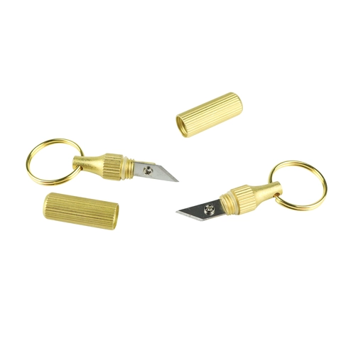 Mini Utility Knife Brass Capsule Keychain Box Cutter Portable Unboxing Tool Stainless Steel Blade EDC Pocket Pendant