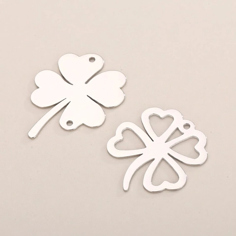 Four Leaf Clover Pendants Stainless Steel DIY Necklace Bracelet Charms Silver Color Mirror Polished Heart Hollow Design