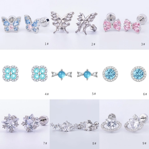 316L Stainless Steel Copper Zirconia Heart Butterfly Saturn Cartilage Stud Earrings For Women Men Piercing Jewelry