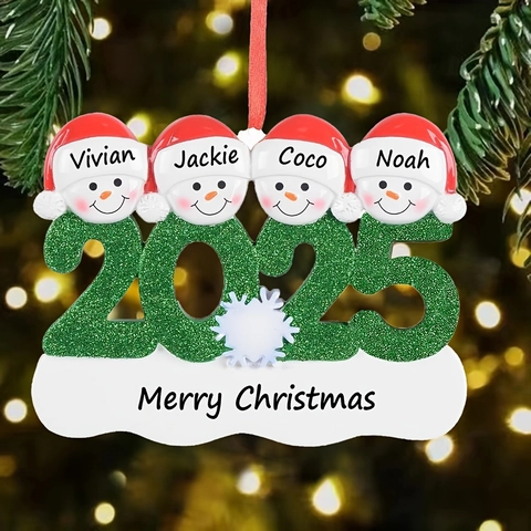 2025 Christmas Snowman Hanging Ornament Resin Family DIY Name Blank Glitter Festive Tree Decoration Holiday Gift